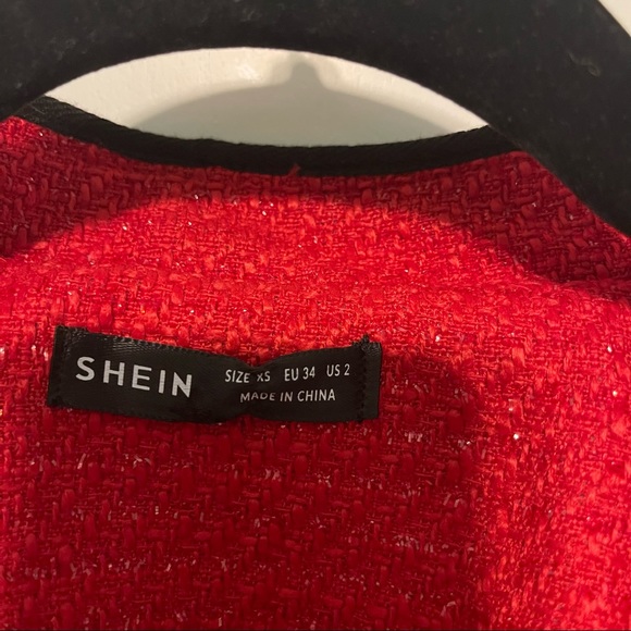 SHEIN size XS red cropped jacket with shoulder pads and large gold button detail - Picture 2 of 4